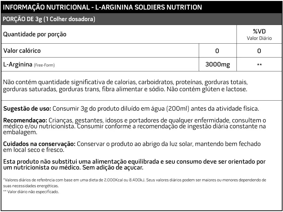 Arginina 250g - Importada 100% Pura - Nutrição